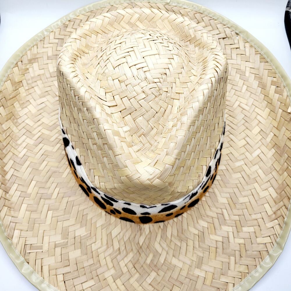 Western Leopard Animal Print Wide Brim Straw Cowgirl Hat Unbranded - Picture 5 of 8